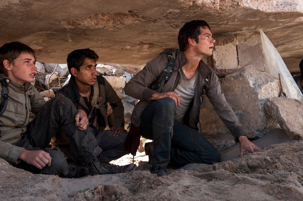 (left to right) Aris (Jacob Lofland), Winston (Alex Flores) and Thomas (Dylan O’Brien), make their way through the Scorch. Photo by Richard Foreman, Jr. TM and © 2015 Twentieth Century Fox Film Corporation.  All Rights Reserved.