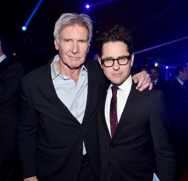 HOLLYWOOD, CA - DECEMBER 14:  Actor Harrison Ford (L) and director J.J. Abrams attend the after party for the World Premiere of ?Star Wars: The Force Awakens? on Hollywood Blvd on December 14, 2015 in Hollywood, California.  (Photo by Alberto E. Rodriguez/Getty Images for Disney) *** Local Caption *** Harrison Ford; J.J. Abrams